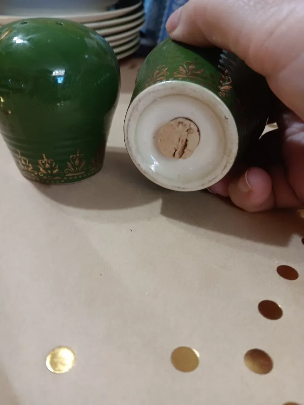 American Limoges Trillium Forest Green Filigree 22K Gold SALT AND PEPPER SET